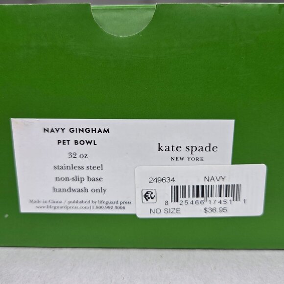 NWT Kate Spade Navy Gingham Dog Cat Pet Food Bowls 32 oz Pair - Picture 4 of 4